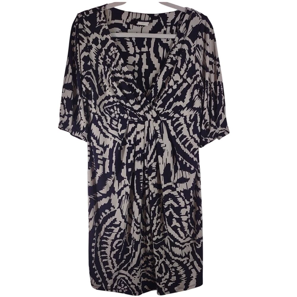 Tiana B. Midi Patterned Dress, Purple/Light Tan, Size Medium